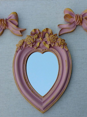 Porta retrato de coração com laços/rosa antigo com dourado