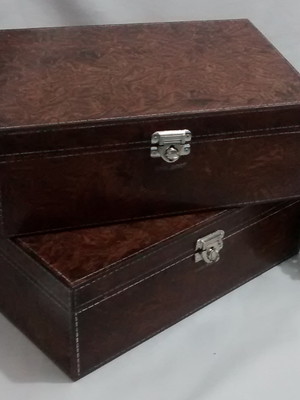 Kit 2 caixas mdf porta documentos imita couro presente
