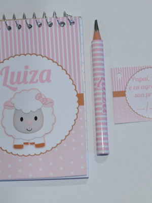 Bloquinho personalizado com lápis ovelhinha