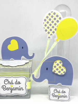 Kit personalizado elefantinho amarelo e cinza ( 30 itens)