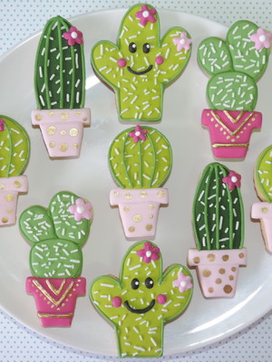 Biscoitos decorados cactos no vasinho