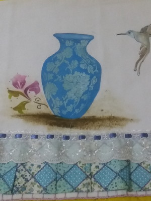 Pano de copa com patchcolagem e pintura