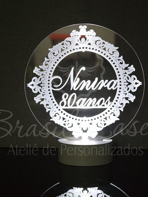 Topo de bolo de led personalizado com nome ou iniciais 14 cm