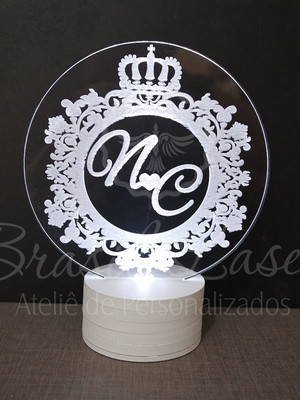 Topo de bolo de led personalizado com nome ou iniciais 14 cm