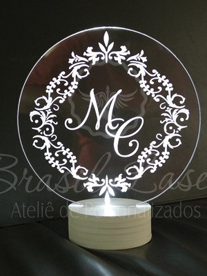 Topo de bolo de led personalizado com nome ou iniciais 14 cm
