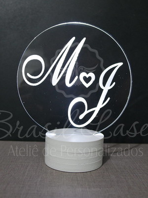 Topo de bolo de led personalizado com nome ou iniciais 14 cm