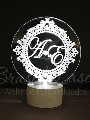 Topo de bolo de led personalizado com nome ou iniciais 20 cm