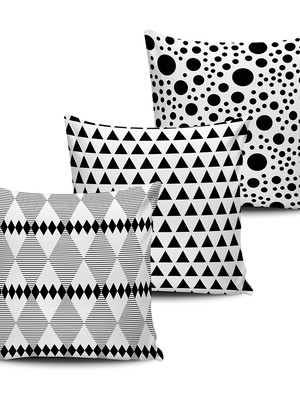 Kit com 3 almofadas geometrica p&b 45x45cm com enchimento