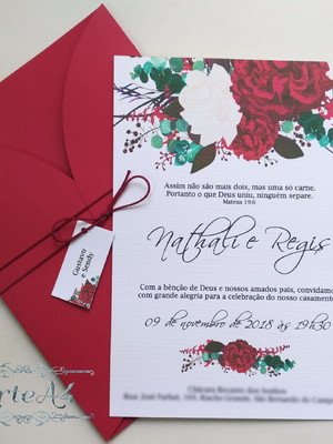 Convite de casamento rústico floral marsala c/ envelope