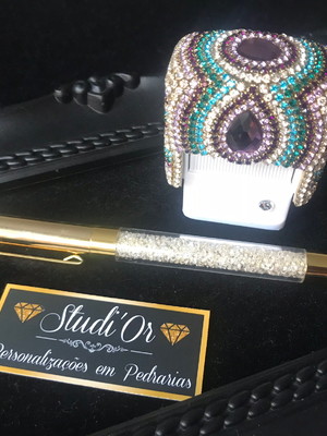 Carimbo luxo personalizado + caneta de cristais