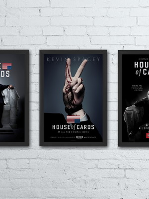 Poster house of cards conjunto 3 quadros com moldura
