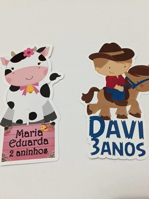 Aplique para tubete com nome 3d fazendinha
