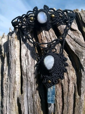 Conjunto macramé pedra da lua