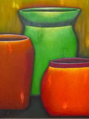 Quadro pintado a mão vasos