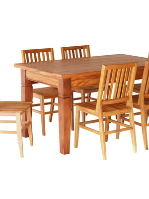 Conjunto mesa de jantar 1,5m e 6 cadeiras madeira maciça