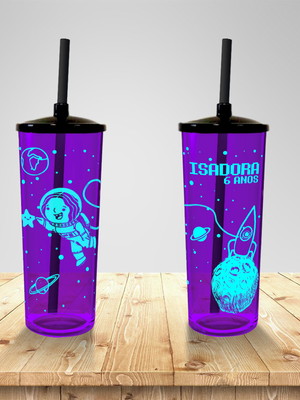 Copo long drink tampa e canudo astronalta