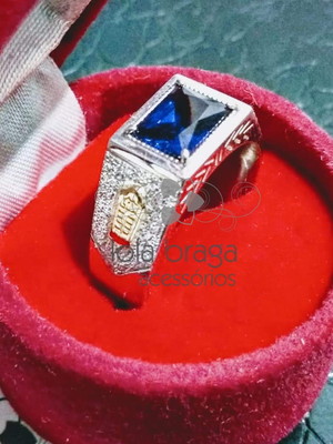 Anel de formatura masculino em prata 950 com pedra grande