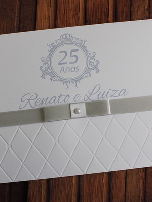Convite bodas prata - casamento 15 anos - textura relevo