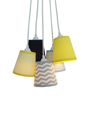 Lustre pendente mix bebê chevron cinza, azul e amarelo
