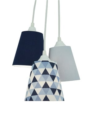 Lustre pendente bebê azul marinho, branco e cinza