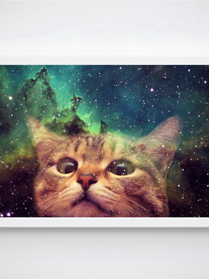 Poster com moldura gato galáxia