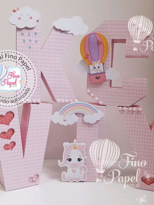 Kit com 5 letras 3d " unicórnio "
