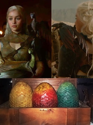 Dragão 3 ovos game of thrones - verde, vermelho, dourado