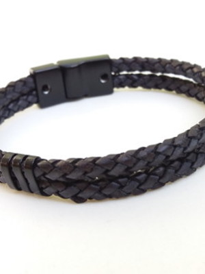 Pulseira masculina feminina couro preto com fecho imã preto