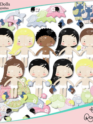 Fabric dolls bonecas de pano troca roupinhas arquivo digital