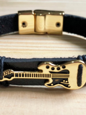 Pulseira masculina feminina couro música guitarra