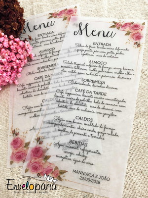 Menu vegetal casamento rosas