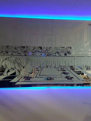 Quadro da santa ceia com led, 100 x 50 cm espelho bisote