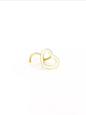 Piercing de orelha de ouro 18k coração vazado largo