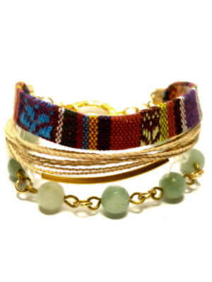 Pulseira bordado peruano + água marinha | santa palha
