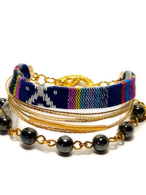 Pulseira bordado peruano + hematita | santa palha