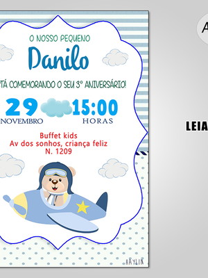 Convite ursinho aviador digital