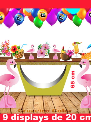 Totem flamingo 65 cm festa tropical e displays de mesa 20 cm