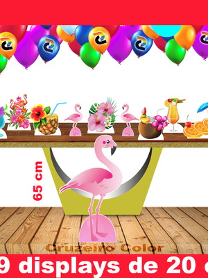 Totem flamingo 65 cm festa tropical e displays de mesa 20 cm