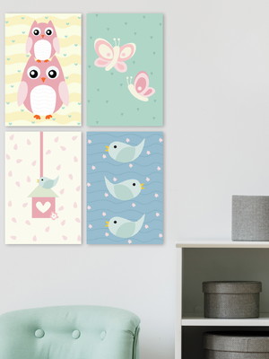 Placas decorativas coruja baby rosa mdf 30x40cm kit 4un
