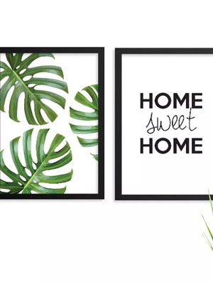 Kit quadros decorativos folhagem costela de adão home sweet