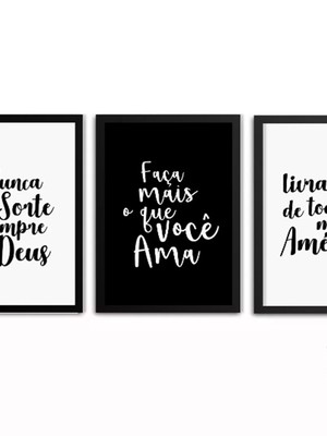 Conjunto kit de quadros frases deus faça com moldura e vidro