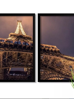 Conjunto de quadros decorativos torre eiffel com vidro