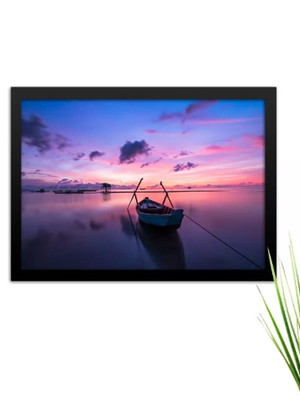 Quadro decorativo canoa no lago com moldura e vidro 63x45cm