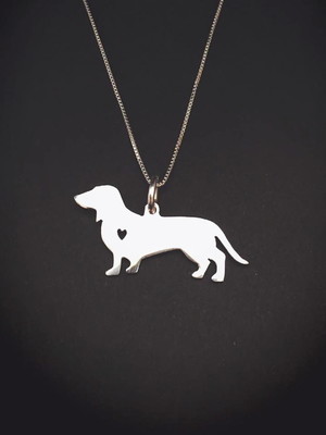Pingente dachshund prata 950 com corrente de prata