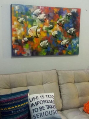 Quadro para sala abstrato com peixes 80x120 cod 1186