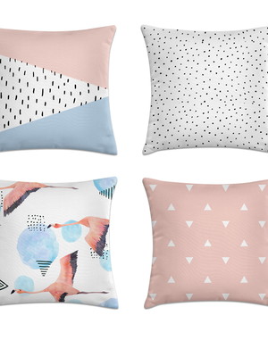 Kit 4 capas almofadas flamingos e geométrica