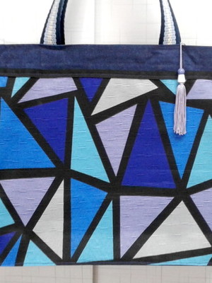 Sacola de tecido azul com zíper 32x10x40 cm