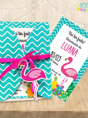 Convite flamingo com aplique