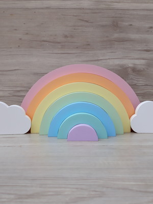Arco íris + nuvens - decoração infantil em mdf -tons pastéis