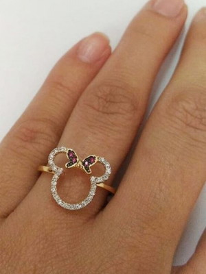 Anel minnie cravejado com zircônias em banho de ouro